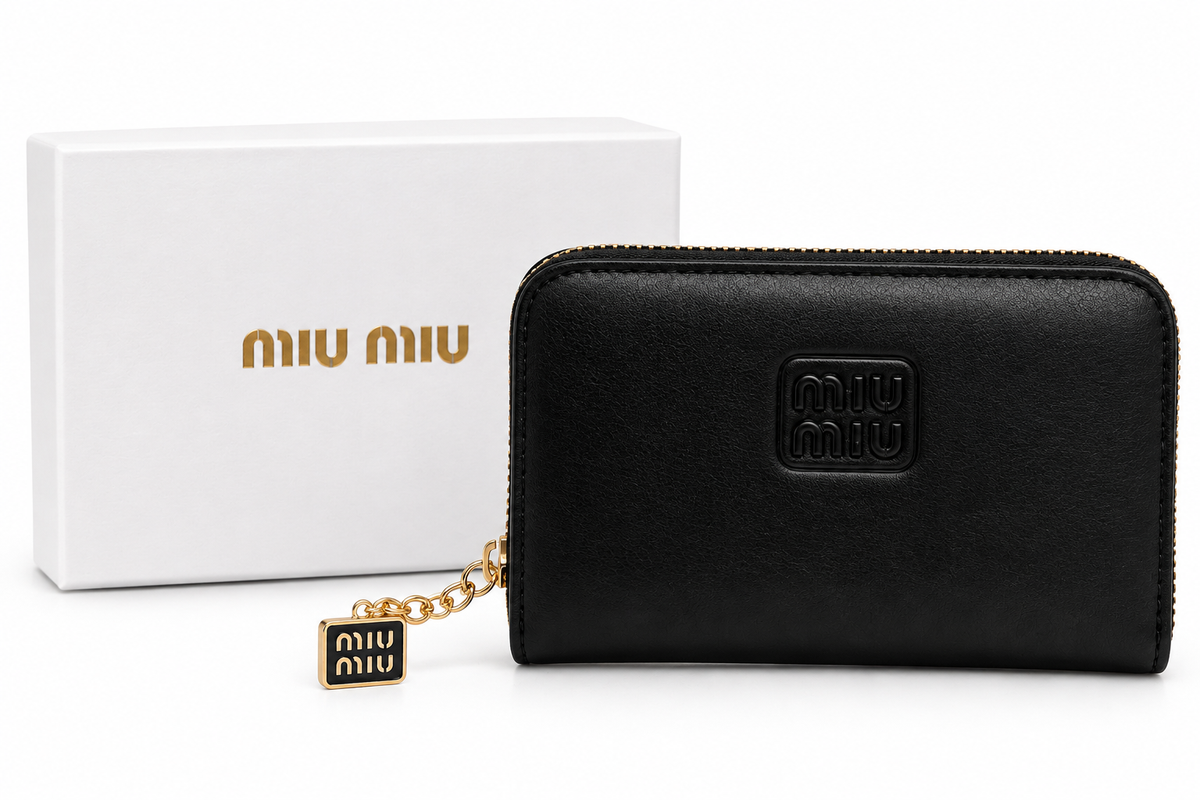 Billetera Con Cremallera En Lona Miu Miu Black Edge – billetera Infinita